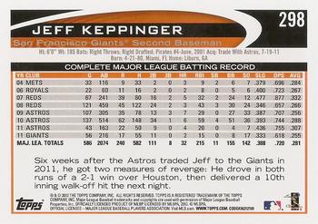 2012 Topps #298 Jeff Keppinger Back