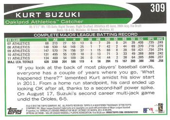 2012 Topps #309 Kurt Suzuki Back