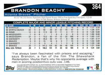 2012 Topps #364 Brandon Beachy Back
