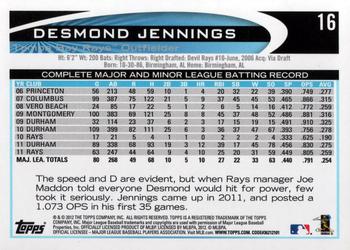 2012 Topps #16 Desmond Jennings Back