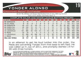 2012 Topps #19 Yonder Alonso Back