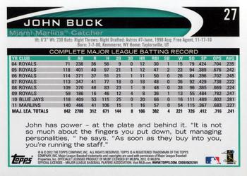 2012 Topps #27 John Buck Back