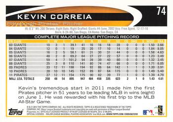 2012 Topps #74 Kevin Correia Back