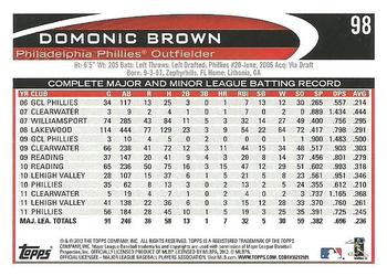 2012 Topps #98 Domonic Brown Back