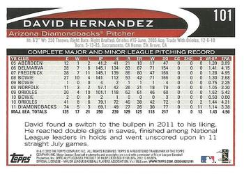 2012 Topps #101 David Hernandez Back