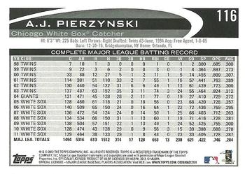 2012 Topps #116 A.J. Pierzynski Back