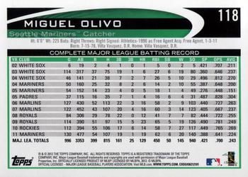 2012 Topps #118 Miguel Olivo Back