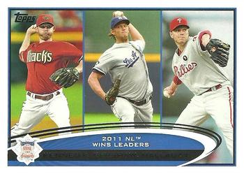 2012 Topps #156 2011 NL Wins Leaders (Ian Kennedy / Clayton Kershaw / Roy Halladay) Front