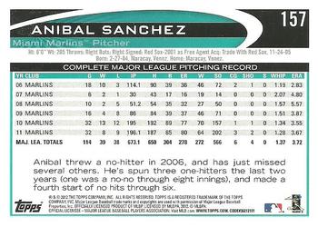 2012 Topps #157 Anibal Sanchez Back