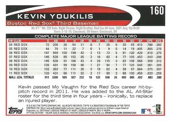 2012 Topps #160 Kevin Youkilis Back