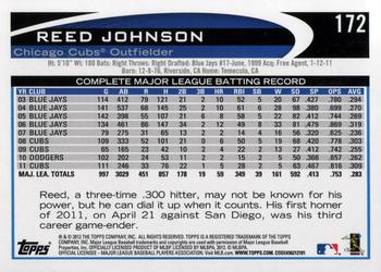 2012 Topps #172 Reed Johnson Back
