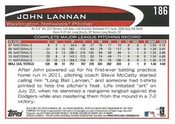2012 Topps #186 John Lannan Back
