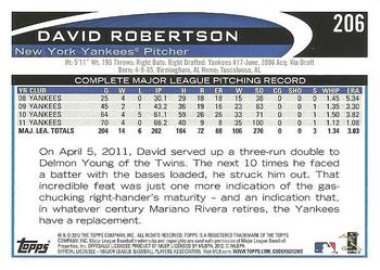 2012 Topps #206 David Robertson Back