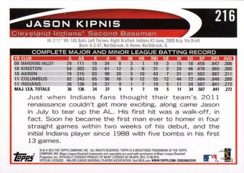2012 Topps #216 Jason Kipnis Back