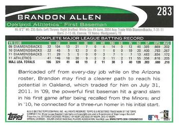 2012 Topps #283 Brandon Allen Back