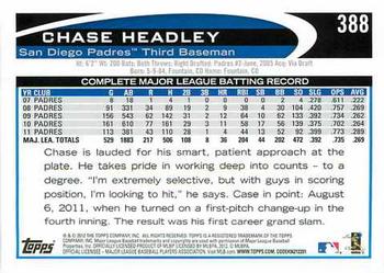 2012 Topps #388 Chase Headley Back