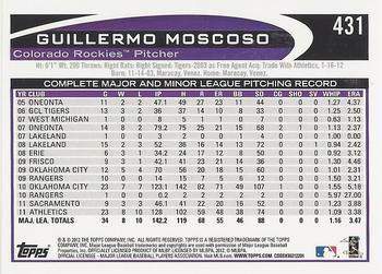 2012 Topps #431 Guillermo Moscoso Back