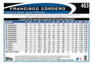 2012 Topps #463 Francisco Cordero Back