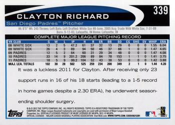 2012 Topps #339 Clayton Richard Back