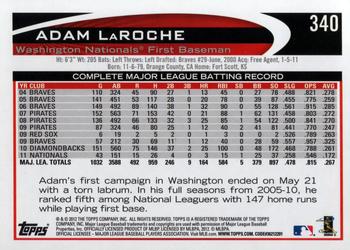 2012 Topps #340 Adam LaRoche Back