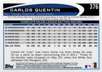 2012 Topps #376 Carlos Quentin Back