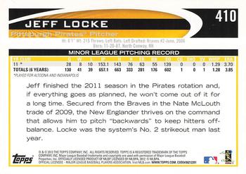 2012 Topps #410 Jeff Locke Back