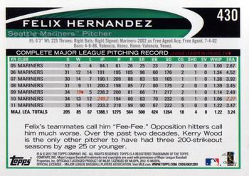 2012 Topps #430 Felix Hernandez Back