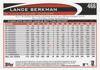 2012 Topps #466 Lance Berkman Back