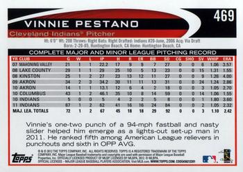 2012 Topps #469 Vinnie Pestano Back