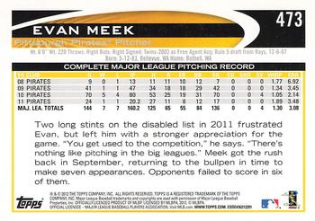 2012 Topps #473 Evan Meek Back