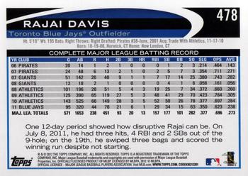 2012 Topps #478 Rajai Davis Back