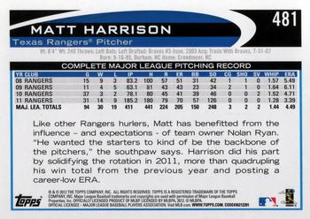 2012 Topps #481 Matt Harrison Back