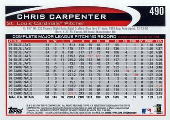 2012 Topps #490 Chris Carpenter Back
