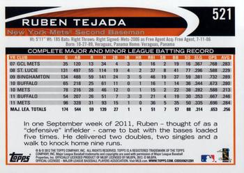 2012 Topps #521 Ruben Tejada Back