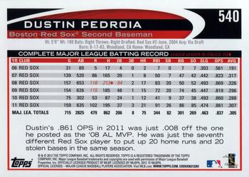 2012 Topps #540 Dustin Pedroia Back
