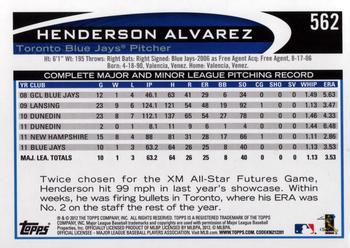 2012 Topps #562 Henderson Alvarez Back