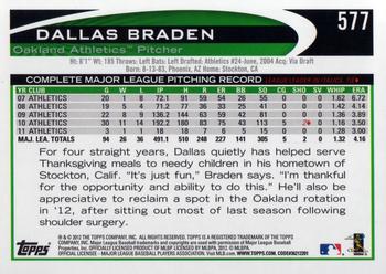 2012 Topps #577 Dallas Braden Back