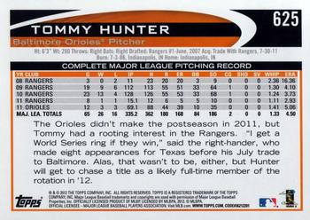 2012 Topps #625 Tommy Hunter Back