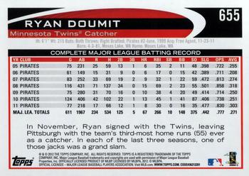2012 Topps #655 Ryan Doumit Back
