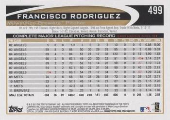 2012 Topps #499 Francisco Rodriguez Back