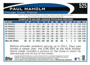 2012 Topps #525 Paul Maholm Back