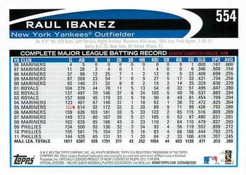 2012 Topps #554 Raul Ibanez Back