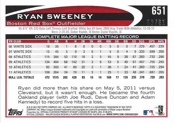 2012 Topps - Black #651 Ryan Sweeney Back
