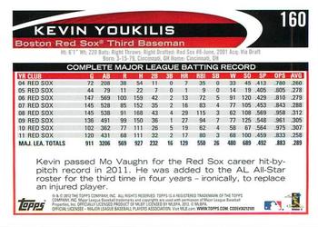 2012 Topps - Gold Sparkle #160 Kevin Youkilis Back