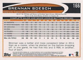 2012 Topps - Gold Sparkle #166 Brennan Boesch Back