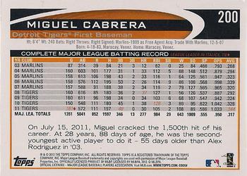 2012 Topps - Gold Sparkle #200 Miguel Cabrera Back