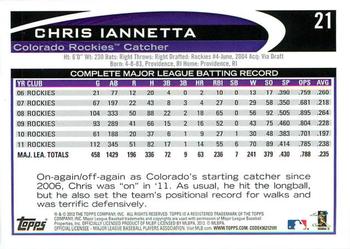 2012 Topps - Gold Sparkle #21 Chris Iannetta Back