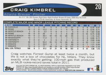 2012 Topps - Gold Sparkle #20 Craig Kimbrel Back