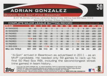 2012 Topps - Gold Sparkle #50 Adrian Gonzalez Back