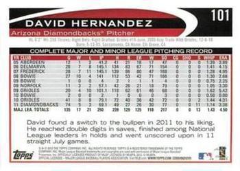 2012 Topps - Gold Sparkle #101 David Hernandez Back
